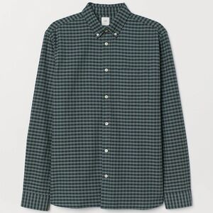 H&M - Men's Shirt Long Sleeve- Green Checkered Shirt Size US Medium Regular Fit